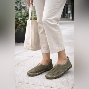 Ilse Jacobsen Tulip 40 Olive Perforated Slip On Comfort Flats